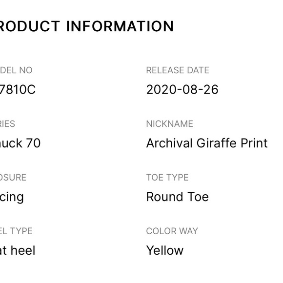 Unisex Converse Chuck 70 Low “Archival Giraffe Print” Sneakers - Picture 7 of 7